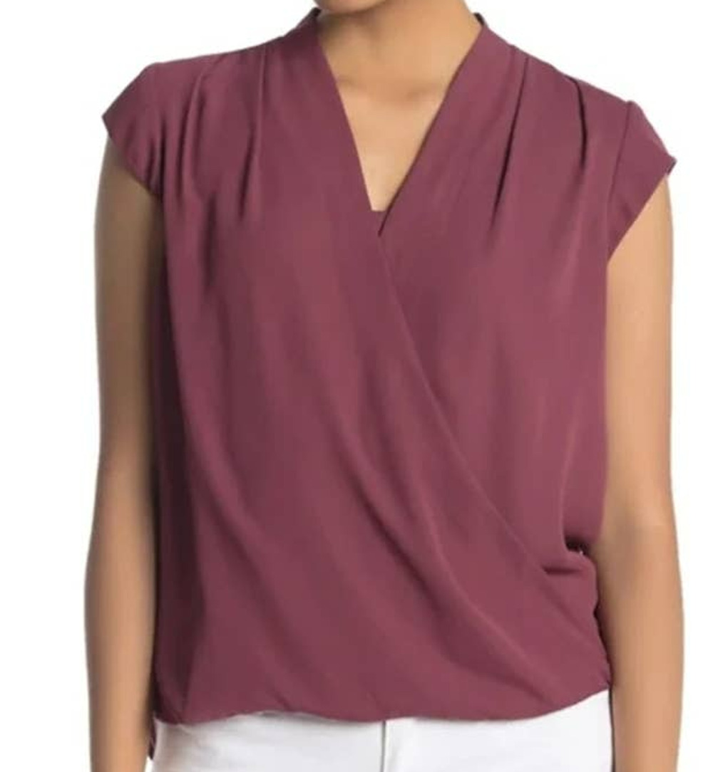 Halogen Draped Surplice Cami Insert Pullover Blouse XL Burgundy NWT FAUX WRAP